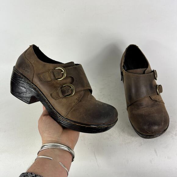 Born Concept Clogs Women's 7.5 Brown Leather Buckle Slip-On Comfort Shoes - Picture 1 of 11